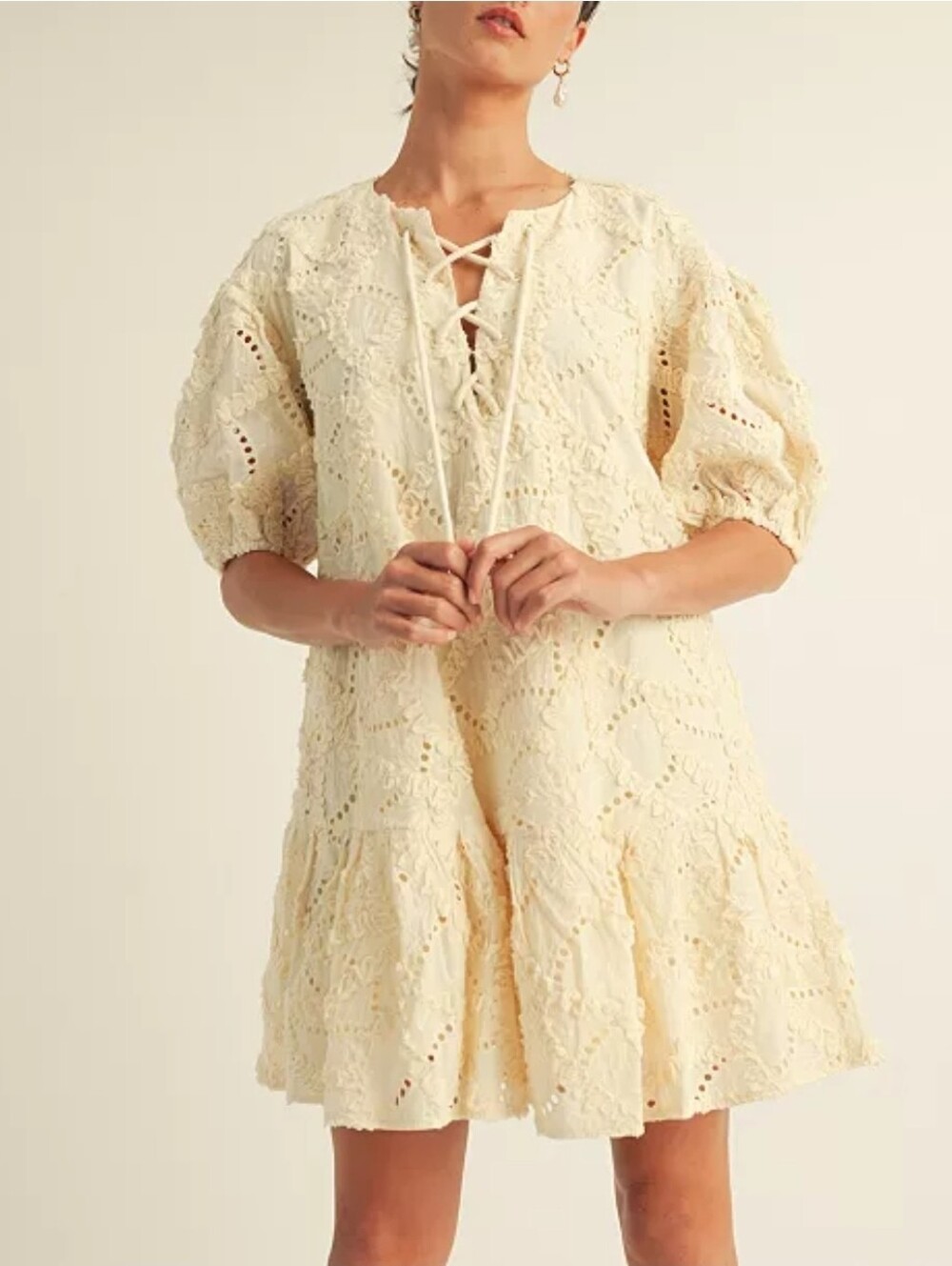 Arose Studio Maia Eyelet Lace Mini Dress Size Small NWT $199 Boho Cottagecore